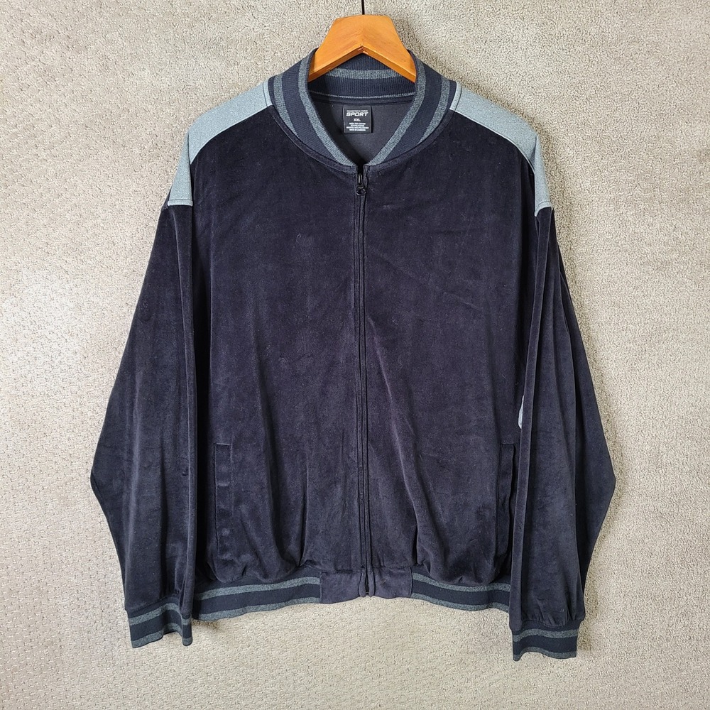 Roundtree & Yorke Sport‎ Jacket Mens XXL Black Gray Velour Full Zip Track
